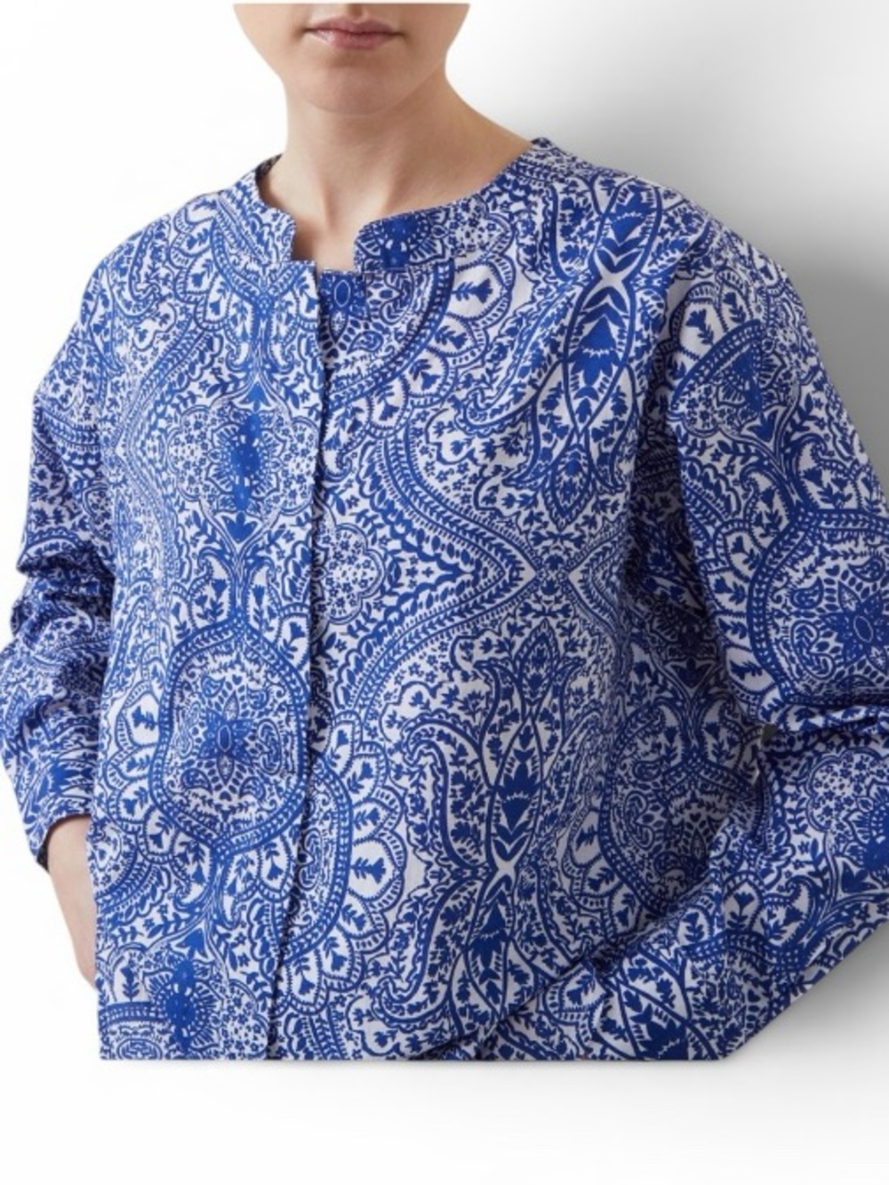 Part Two Organic Cotton Blue White Paisley Print Scandinavian Tunic Blouse Top - Picture 3 of 9